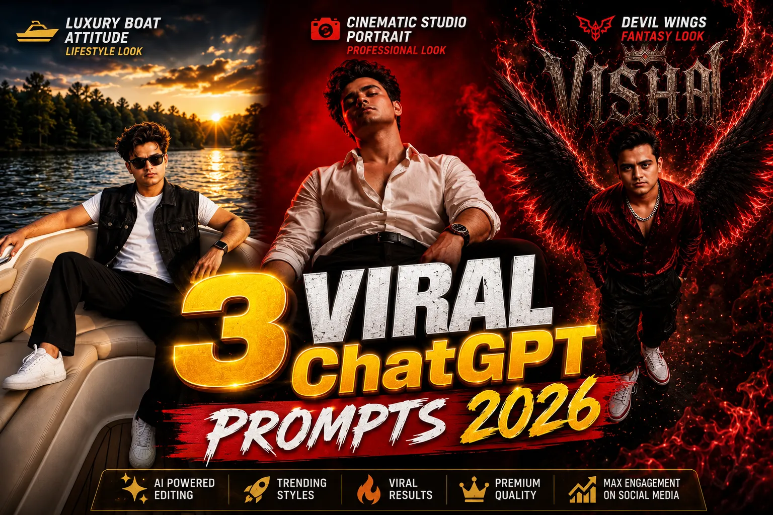 3 Viral ChatGPT Photo Editing Prompts 2025 – Boat Attitude, Red Studio & Devil Wings AI Edit